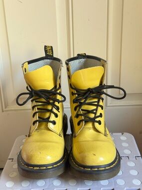Dr. Martens Yellow Lace-Up Combat Boots with Black Laces